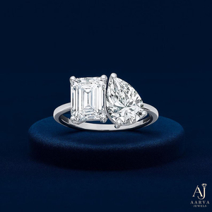 Anillo de Compromiso con Dos Piedras, Corte Esmeralda y Corte Pera, Anillo de Moissanita, Joyería de Lujo para Mujer - Product Image 3