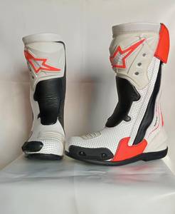 Moto <b>Boots</b> Men's <b>White</b> Black Red Genuine Leather Zip Closure Breathable <b>Ankle</b> Round Toe All Seasons - Product Image 4