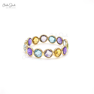 Offre Exceptionnelle : Bague Éternité Multi-Pierres 2,73 carats en Or Jaune Massif 14 carats avec Pierres Précieuses Naturelles Colorées – Bague de Mariage Empilable - Product Image 1