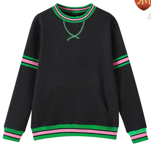 เสื้อสเวตเชิ้ตถักสีดำแบบยูนิเซ็กซ์ ลายทางสีเขียวชมพู คอกลม ทรงโอเวอร์ไซส์ สวมใส่สบายๆ สำหรับฤดูใบไม้ร่วง รุ่นอัลฟ่า |   คาปา |   อัลฟ่า - Product Image 1
