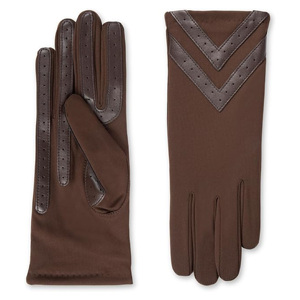 Gants de conduite marron pour femmes de qualité supérieure avec paume en cuir perforé et poignets à motif chevron – Fournisseur OEM/ODM - Product Image 1