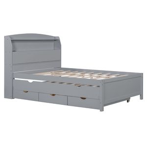 Full-Size Wooden <b>LED</b> Platform <b>Bed</b> with Trundle Storage Headboard Drawers Gray (Old SKU N820S00009E) - Product Image 4