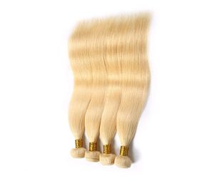 Extensions de cheveux humains indiens Remy 100% blondes et lisses, 4 paquets, double trame machine, fermeture, 26 pouces - Product Image 1