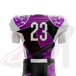 Custom Sublimated American Football Uniform Men's Purple Black V-Neck Short Sleeve Moisture Wicking Fitted Jersey Pants Set - Product Image 3