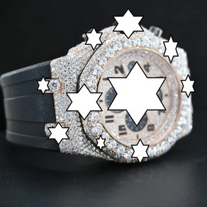 Luxury Men's <b>Chronograph</b> Watch White Gold Case Diamond Encrusted Round Dial Analog Quartz Movement Silicone Band - Product Image 3