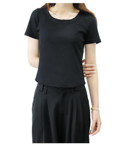 Womens Cropped Short Length Tshirt 180gsm O-neck Slim Fit Custom logo Screen Print Streetwear Knitted Women <b>Top</b> - Product Image 5