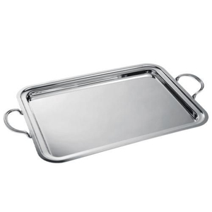Bandeja de Servir Rectangular de Acero Inoxidable Plateado con Asas, Plato Metálico Repujado Decorativo para Centro de Mesa, en Venta - Product Image 4