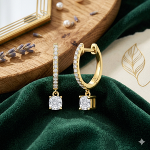 Pendientes de Aro de Oro Amarillo Real de 10k con Diamante Cultivado en Laboratorio de Corte Cojín, Joyería Elegante para Boda y Compromiso para Mujer, Diseño Moderno, Regalo - Product Image 5