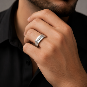 Bague pour homme en argent sterling 925 avec diamant, finition polie, design moderne, pour mariage, fête, usage quotidien, cadeau, bijoux fins - Product Image 1