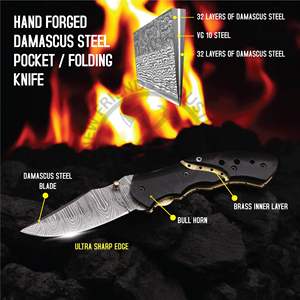 Nouvelle édition du couteau pliant en acier Damas fait main - Couteau de poche tactique de 8 pouces pour hommes, idéal pour le camping, la chasse, la pêche - Product Image 2