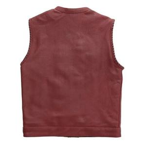 Classic Racing Jersey Leather Biker <b>Vest</b> <b>Men</b> Vintage Motorcycle Waistcoat <b>Multi</b> Pocket Custom High Quality OEM <b>Vest</b> - Product Image 2