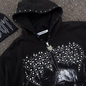 Sudadera con capucha y cremallera para hombre, negra, estilo urbano, estampada, oversize, de felpa francesa, 100% poliéster, para otoño. - Product Image 3