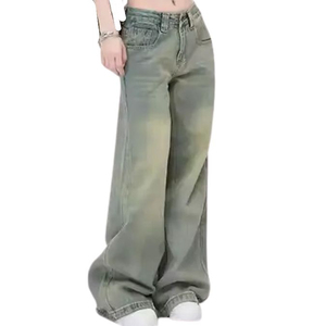 Jean évasé bleu délavé coupe ample et déchiré pour femme, modèle best-seller de la collection mode féminine - Product Image 4