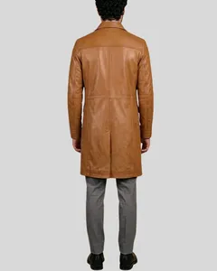 Abrigo Largo de Cuero Marrón para Hombre, Estilo Safari con Cuatro Bolsillos y Cremallera Oculta, Clásico para Invierno - Product Image 5