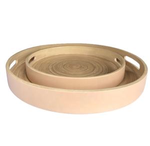 Vente en gros de plateaux de service en bambou et rotin avec poignées grand plateau rond personnalisé pour le service des aliments fournisseur du Vietnam - Product Image 1