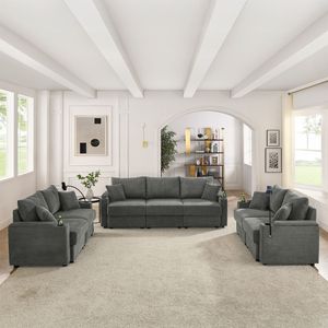 Moderno divano in velluto a coste da 7 posti con portabagagli di ricarica per set da soggiorno - Product Image 1