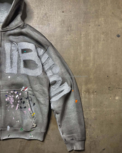 Sweat à capuche streetwear pour homme, avec broderie appliquée, effet vintage délavé, design usé, en molleton 100% coton, coupe classique - Product Image 2