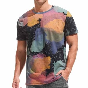 Camiseta de Manga Corta con Cuello Redondo para Hombre, Diseño Multicolor Pintado a Mano, Tejido Informal de Corte Regular - Product Image 1