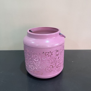 Artisan Design Decorative Iron <b>Lantern</b> <b>Candle</b> Holder with Pink Finish Model L697 - Product Image 4