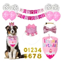 Kit de Décorations Personnalisées Bleues en Polyester pour Anniversaire d'Animal de Compagnie – Comprend Chapeau, Couronne, Bandana et Ballons pour Fête de Chien Été Hiver