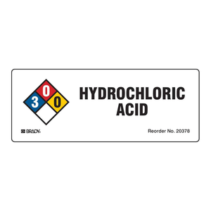 ฉลากไฮโดรคลอริกแอซิด Brady NFPA ผลิตจาก PVC ทนทาน พร้อมกาวในตัว สำหรับติดป้ายสารเคมีในห้องปฏิบัติการและอุตสาหกรรม - Product Image 1