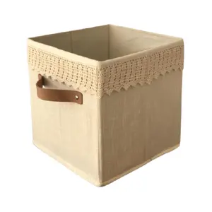 Panier de rangement Beige naturel, Mini organisateur pliable, au crochet à la main, pliable, léger, décoratif, avec poignée en PU, 1 pièce - Product Image 1