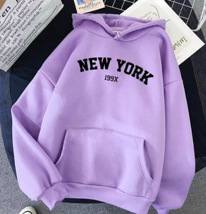 Sweat-shirt à capuche imprimé New York 199X pour femme, sweat-shirt décontracté en coton avec poches, noir et blanc, vêtements d'automne pour femme - Product Image 4