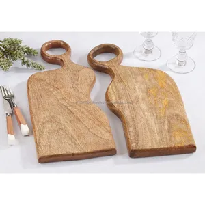 Vente en gros de planche à découper en bois de manguier durable planche à fromage ronde au fini naturel plateau de service avec logo laser pour usage domestique - Product Image 1