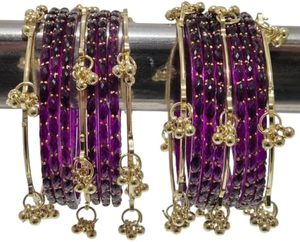 Gold Plated Glass Kashmiri <b>Bangles</b> with Emerald Cut Pearl Detailing Trendy Bridal & Wedding Occasion Wear - Product Image 2