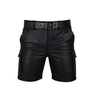 Shorts en cuir pour hommes personnalisés en gros, unis, décontractés, mi-longs, imperméables et respirants, en promotion - Product Image 1