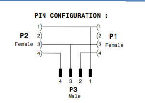 Y-Splitter with 1xM12 a Code 4 Pin Male to 2xM12 a Code 4 Pin Female Copper Contact IP68 Rated 4A 60V - Product Image 2
