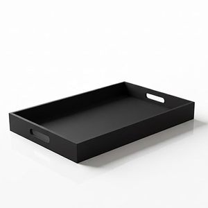 Plateau de service rectangulaire en MDF laqué noir de luxe, artisanal en bois, moderne, multifonctionnel, décoratif, Uttar Pradesh - Product Image 1