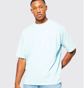 T-shirt en coton bleu clair pour homme, coupe classique, col rond, manches courtes, couleur unie, jersey décontracté - Product Image 1