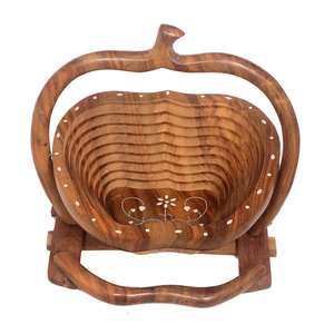 Panier pliable en bois sculpté à la main (marron) - Product Image 3