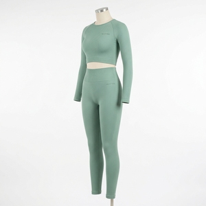 Women <b>Mint</b> <b>Green</b> Ribbed Crop Tank <b>Top</b> High Waist Biker Shorts Yoga Set Gym Fitness Workout Activewear Set - Product Image 1
