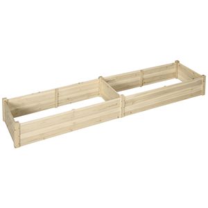 Fioriera Rialzata in Legno 244x61x25 cm con 2 Contenitori Medi e Rivestimento in Tessuto Non Tessuto per Patio, Dimensione Vaso Naturale 5 Pollici - Product Image 1