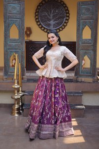 Designer Dyeable Viscose Jacquard Reversible <b>Wedding</b> Lehenga Choli Set with Stretchable Quick Dry & Wrinkle Free Features - Product Image 4
