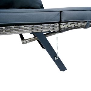 1 PCS Patio Wicker Side Foldable <b>Bench</b> Grey Wicker with Dark Grey <b>Cushion</b> for Backyard Conversation - Product Image 6