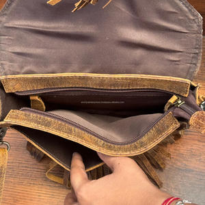 Bolso bandolera de piel de vaca hecho a mano con flecos, bolso de hombro de estilo occidental bohemio con correa ajustable, bolsos de cuero genuino - Product Image 6