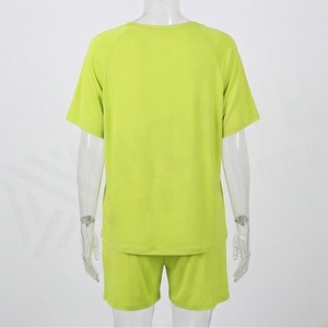 2 Piece High Quality Formal Solid Above Knee Home Wear Suit Short Sleeve T Shirt and Shorts <b>Twin</b> <b>Set</b> for Women - Product Image 2
