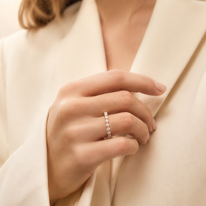 Anillo de Boda Apilable de Oro 14K 18K con Diamantes Redondos de 1.30CT y Moissanita Personalizada, Joyería Fina de Moissanita al por Mayor - Product Image 4