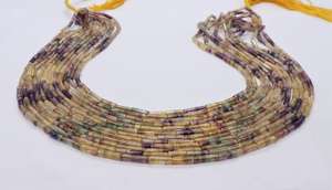 Perles en forme de tube de fluorite naturelle multicolores 3x8 mm, perles de pierres précieuses en tube long de fluorite multicolores, perles de fluorite naturelle pour la création de bijoux - Product Image 4