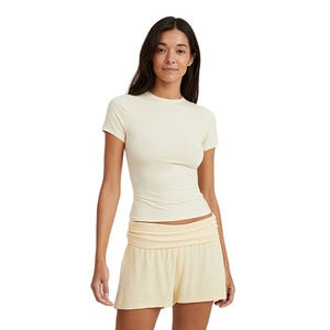 Conception OEM, vêtements de sport pour femmes de haute qualité, écologiques, à séchage rapide, respirants, légers, unis, pour l'été, design sportif, 100% coton - Product Image 2