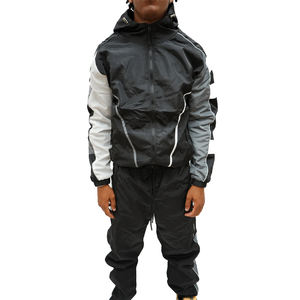 Ensemble de jogging unisexe décontracté d'été avec capuche et fermeture éclair quart, en nylon 2-en-1, coupe-vent, survêtement grande taille, couleur unie, respirant - Product Image 6