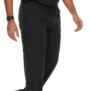 Men Black Scrub Set Cotton Polyester Knitted V-Neck <b>Top</b> With Pocket Drawstring Pants Hospital Uniforms - Product Image 2