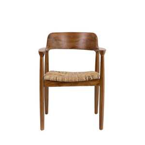 Silla de Comedor Moderna de Madera de Teca Sólida con Asiento Tejido, Sillón de Lujo para Cafetería, Restaurante, Hotel, Villa - Product Image 1