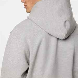 Sudadera con capucha de invierno para hombre de alta calidad, personalizable con logo impreso, 100% algodón, tejido de felpa, color gris sólido con dos bolsillos laterales. - Product Image 3