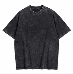 T-shirt court personnalisé en coton vierge surdimensionné à manches courtes pour hommes et femmes, style streetwear vintage délavé, col rond, décontracté, OEM - Product Image 4
