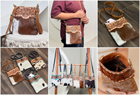 Dompet bahu kulit Tooled desainer buatan tangan tas telepon seluler Mini untuk tas tangan selempang kulit sapi asli wanita