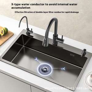 Grande lavello da <span class=keywords><strong>cucina</strong></span> singolo quadrato fatto a mano 304 acciaio inossidabile diamante nero Design Nano tecnologia per lavare i piatti delle verdure - Product Image 4